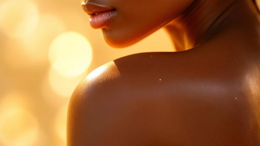 Glowing skin in sun-drenched outdoor setting